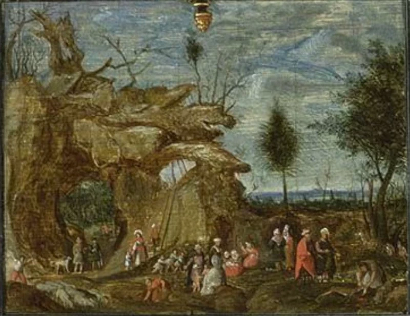 II - La Galleria di Cornelis van der Geest, Rubenshuis, Anversa, opera di Cornelis van Damen, Paesaggio roccioso con nomadi